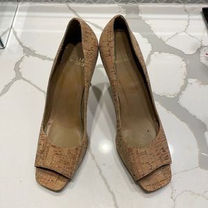 Gently worn cork Stuart Weitzman peep toe sandals